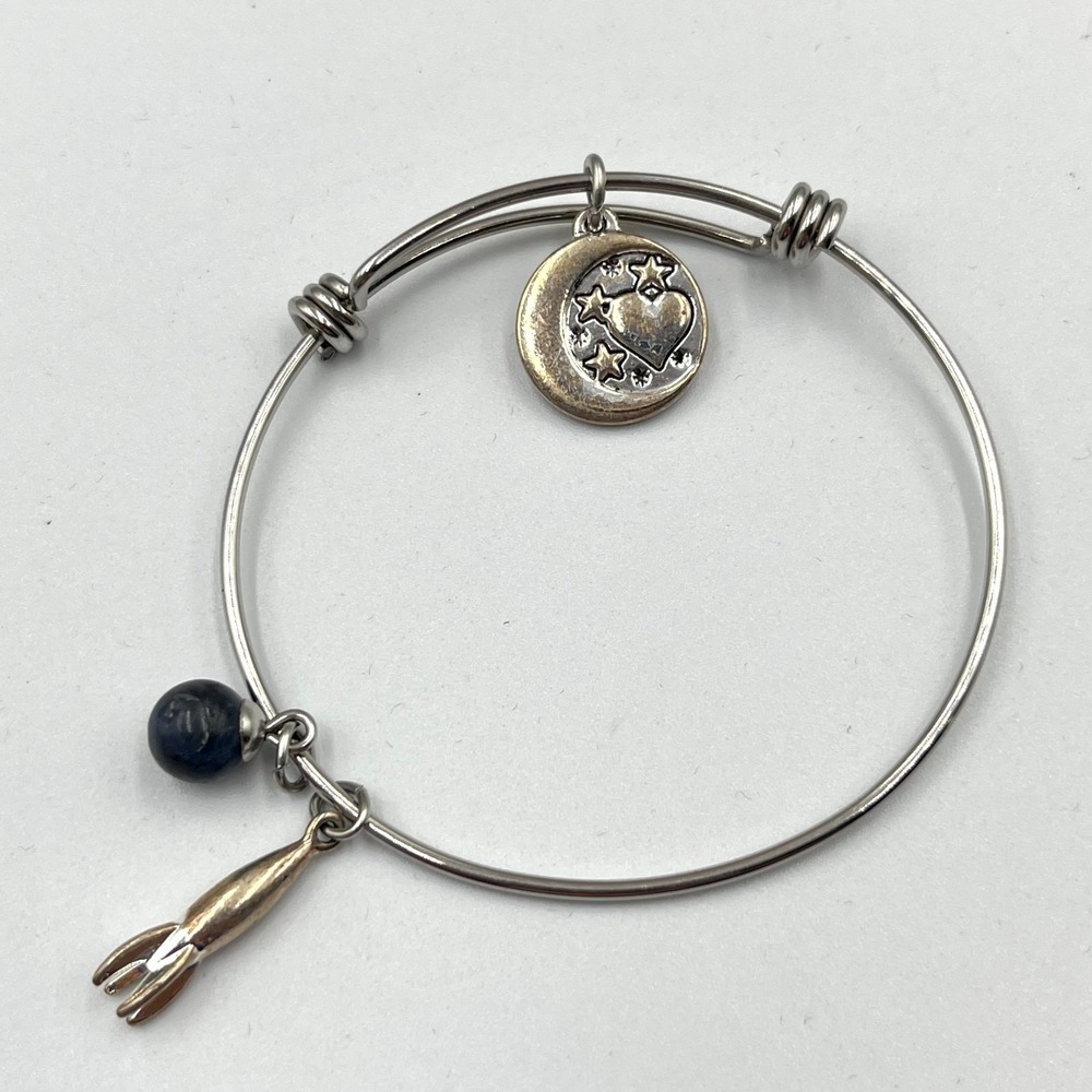 VTG Celestial Silver Tone Charm Bangle "I Love You to the Moon and Back" Classic